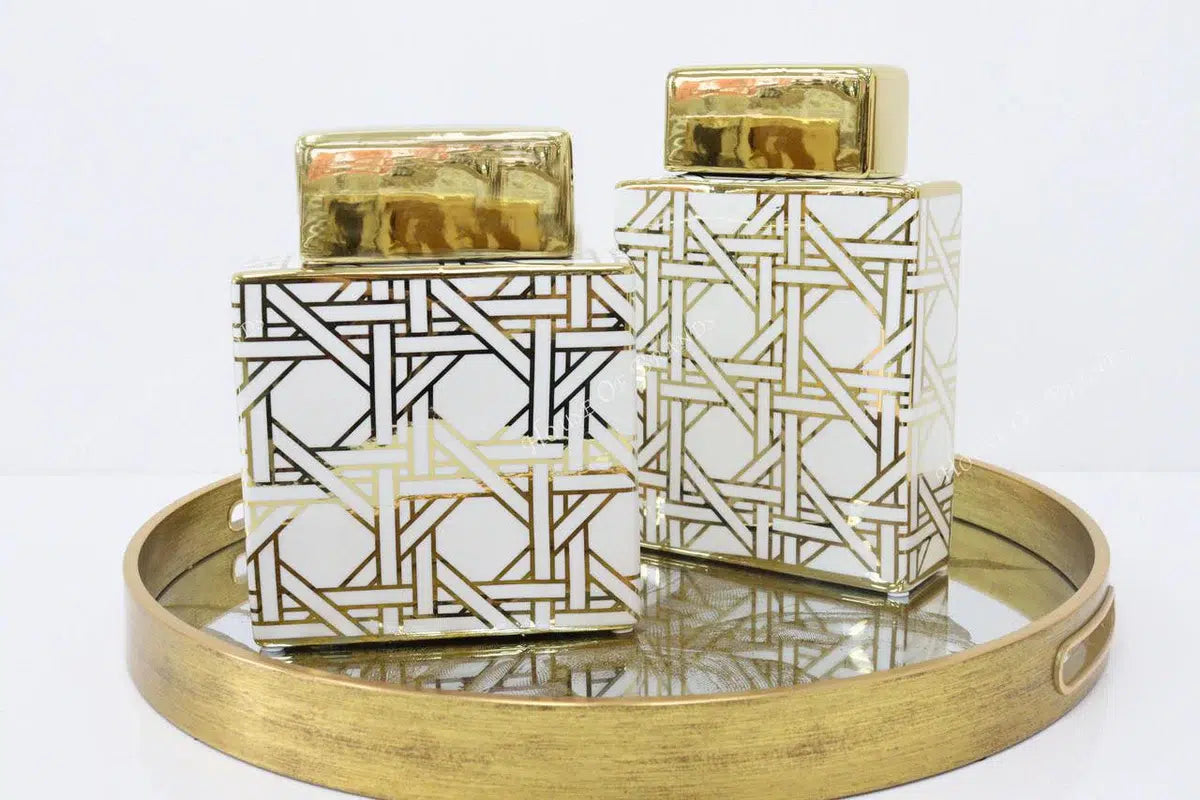 White & Gold Lined Ginger Jars Home Store Living