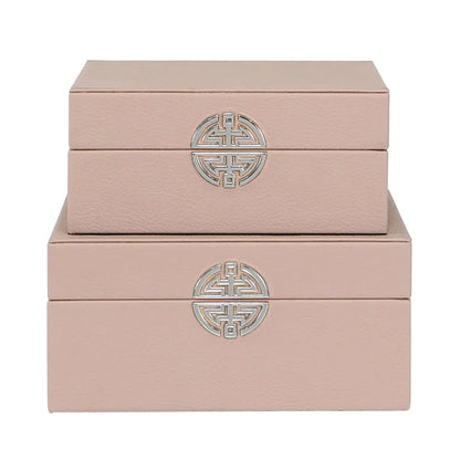 Jewellery Storage Boxes Rose Pink And Silver Faux Leather Set of 2 CIMC