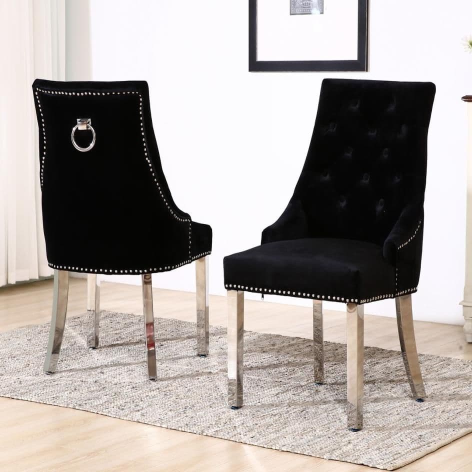 Chelsea Ring Knocker / Lion Knocker Dining Chair with Chrome Legs AWS