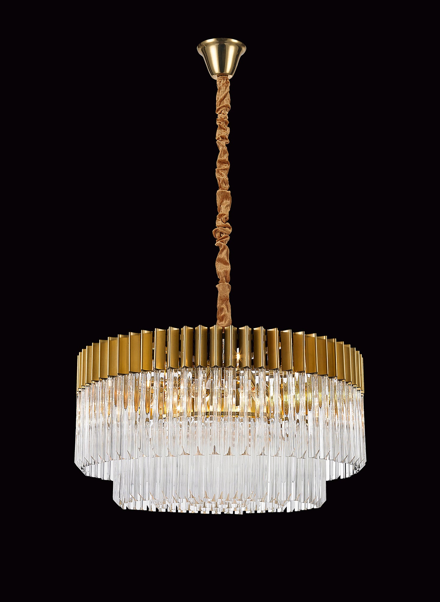 Kiera 80cm Pendant Round 12 Light E14, Brass/Clear Sculpted Glass, Item Weight: 25.4kg