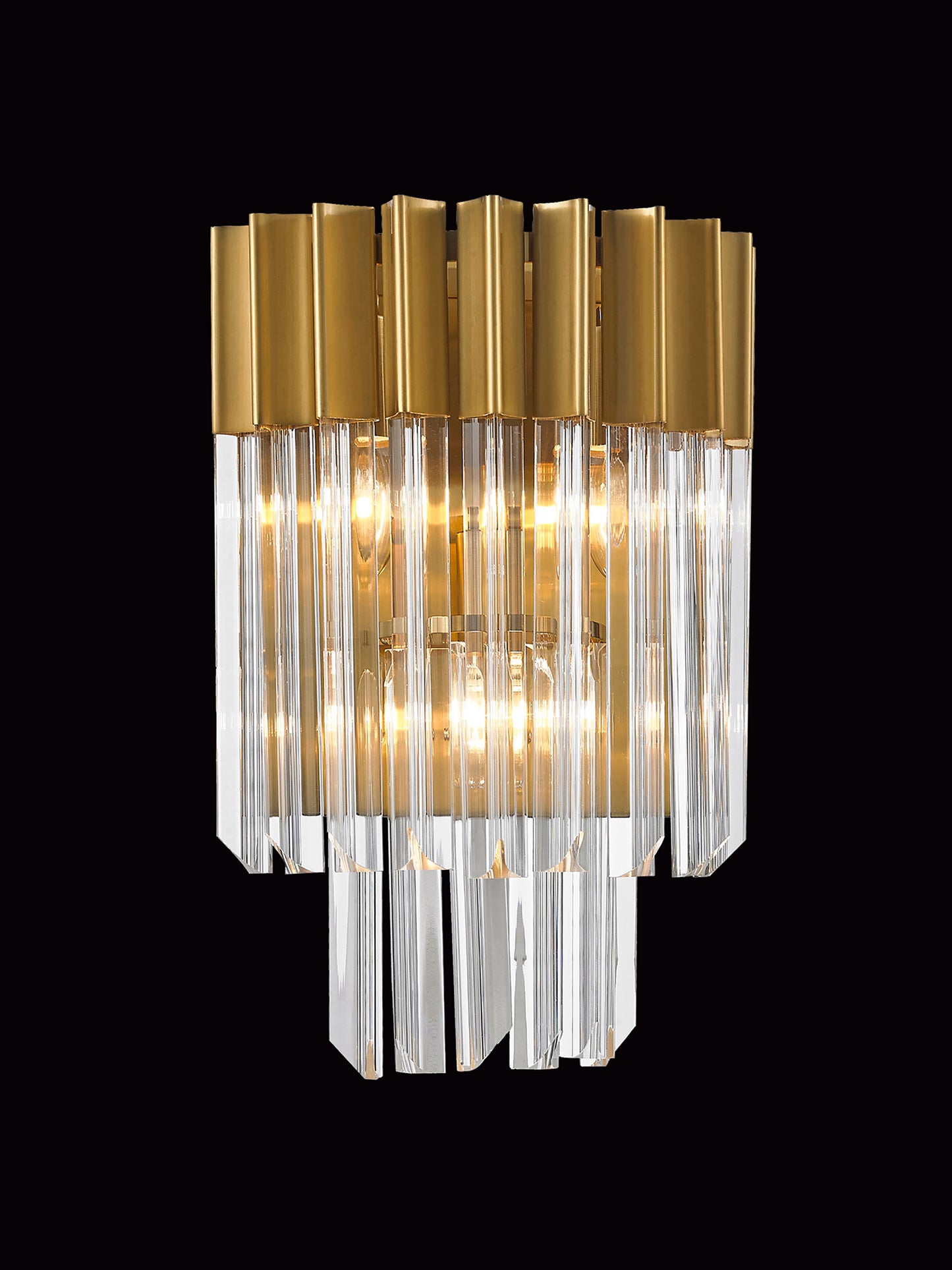 Kiera 27.5 x H41cm Wall 3 Light E14, Brass/Clear Sculpted Glass