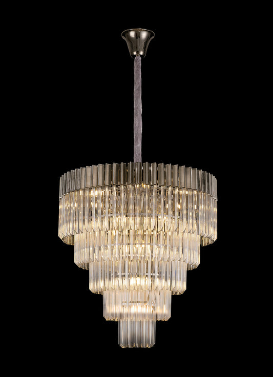 Kiera 80cm Pendant Round 5 Tier 19 Light E14, Polished Nickel/Clear Sculpted Glass, Item Weight: 30.2kg