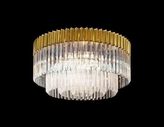 Kiera 80cm Ceiling Round 12 Light E14, Brass/Clear Sculpted Glass, Item Weight: 28.4kg