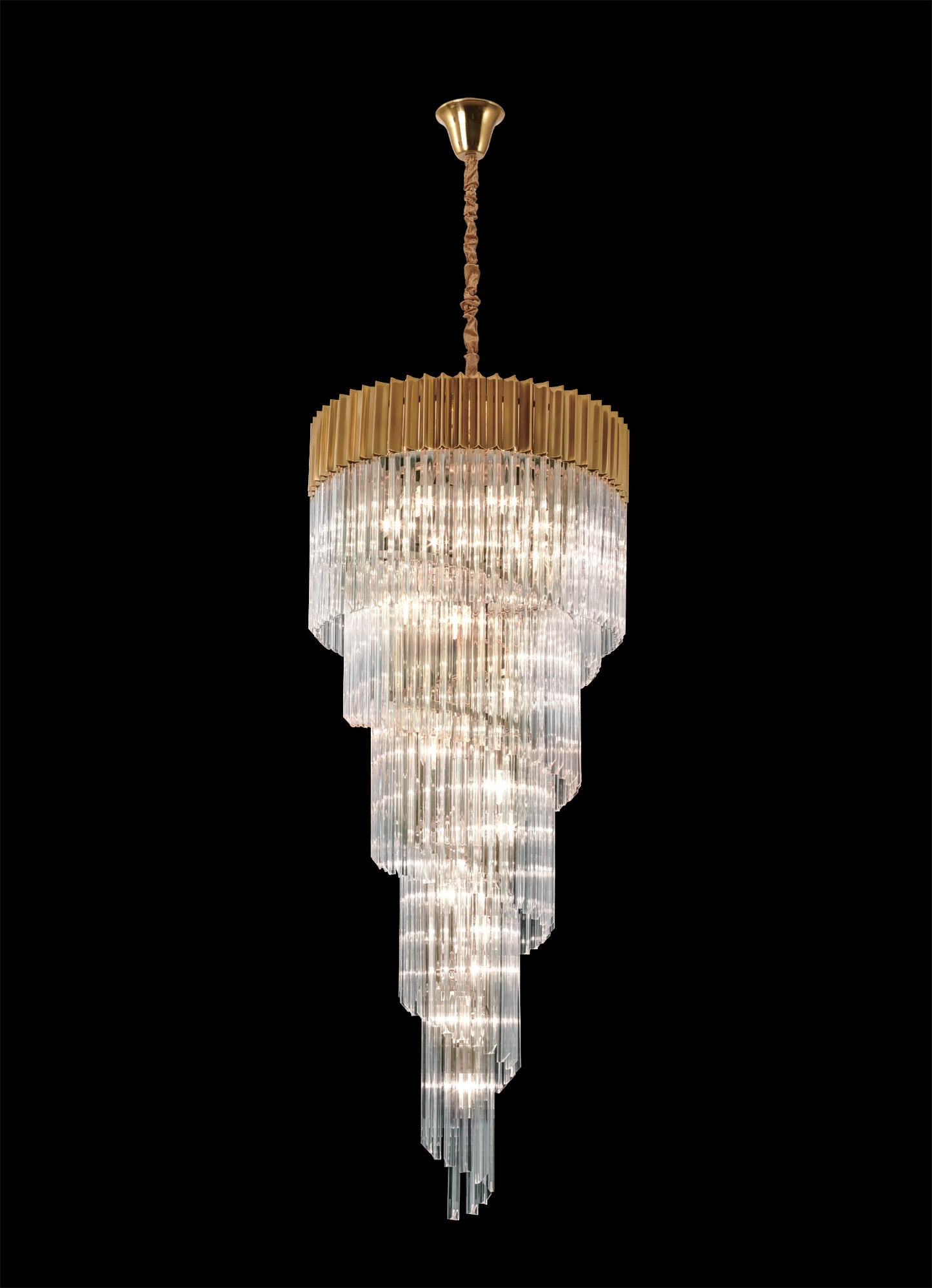 Kiera 70cm Pendant Round 5 Layer Spiral 23 Light E14, Brass/Clear Sculpted Glass, Item Weight: 56.2kg