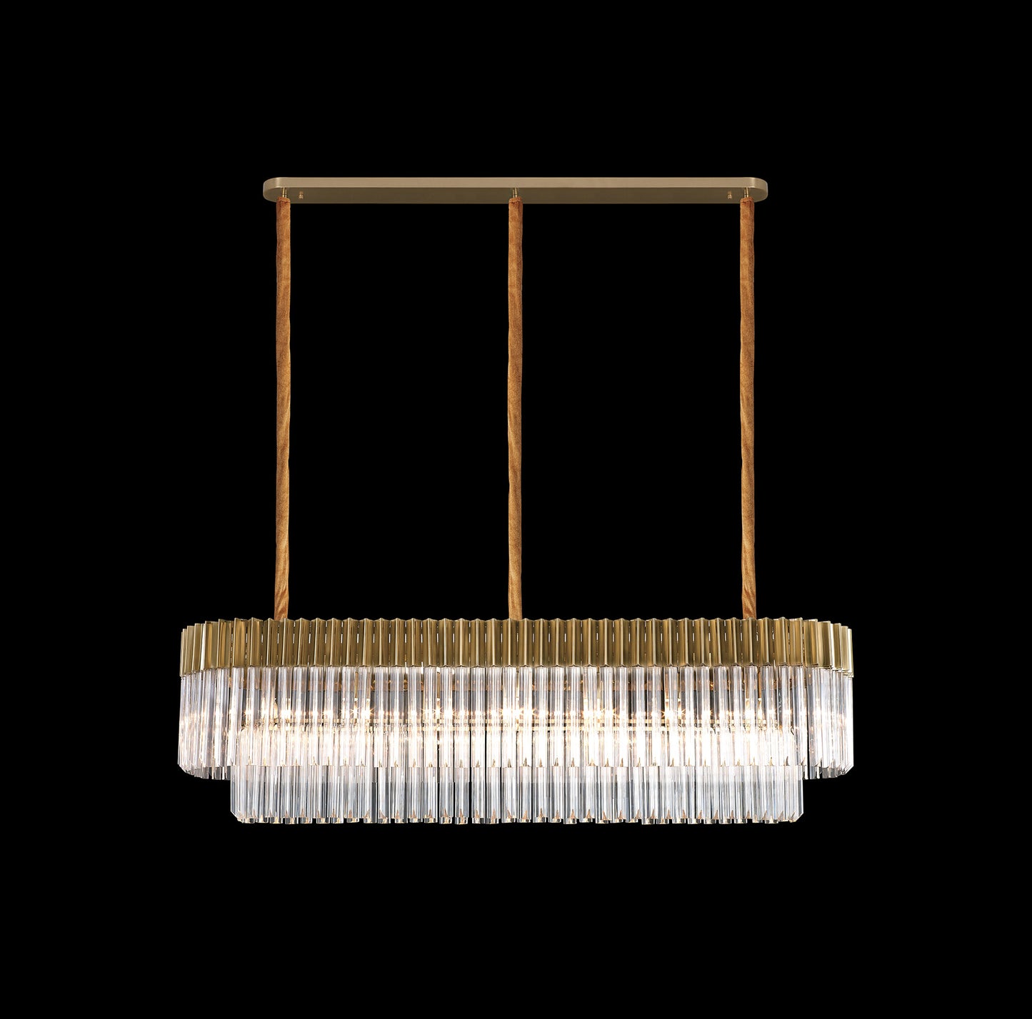 Kiera 150 x 40cm Pendant Rectangle 7 Light E14, Brass/Clear Sculpted Glass, Item Weight: 28kg