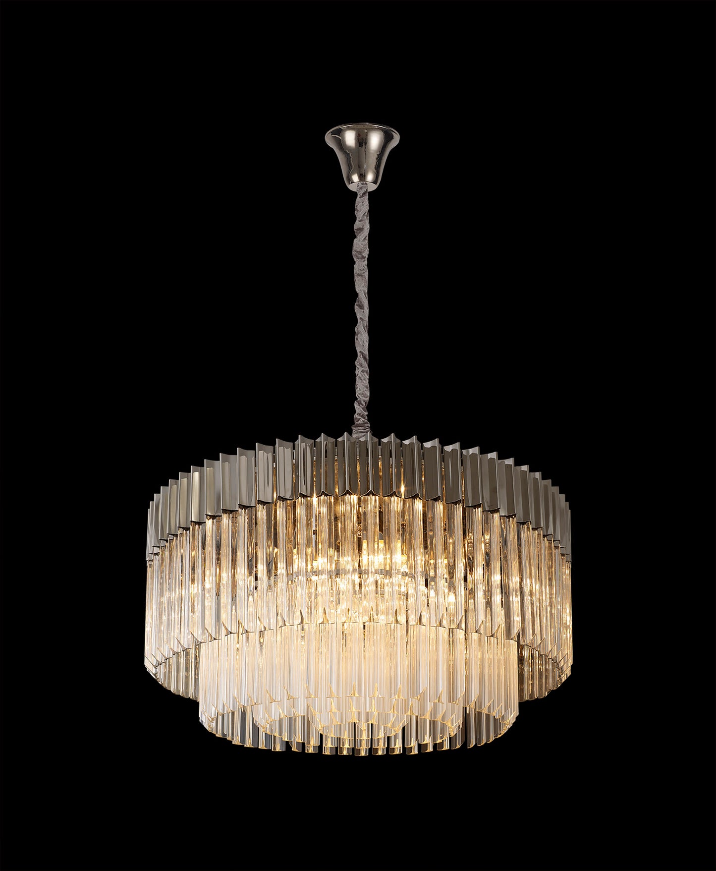 Kiera 80cm Pendant Round 12 Light E14, Polished Nickel/Clear Sculpted Glass, Item Weight: 25.4kg