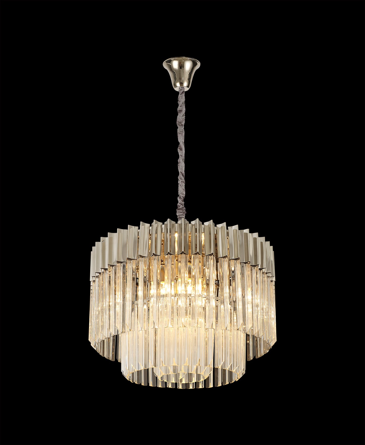 Kiera 60cm Pendant Round 8 Light E14, Polished Nickel/Clear Sculpted Glass Item Weight: 17.3kg