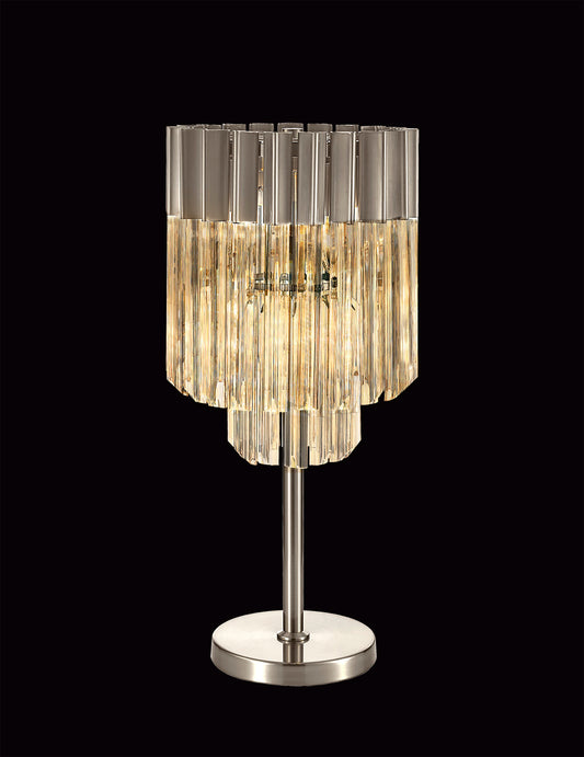 Kiera 30 x H65cm Table Lamp 3 Light E14, Polished Nickel/Clear Sculpted Glass