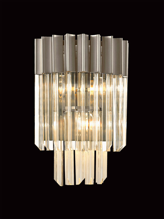 Kiera 27.5 x H41cm Wall 3 Light E14, Polished Nickel/Clear Sculpted Glass