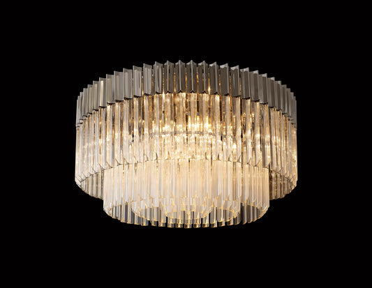 Kiera 80cm Ceiling Round 12 Light E14, Polished Nickel/Clear Sculpted Glass, Item Weight: 28.4kg