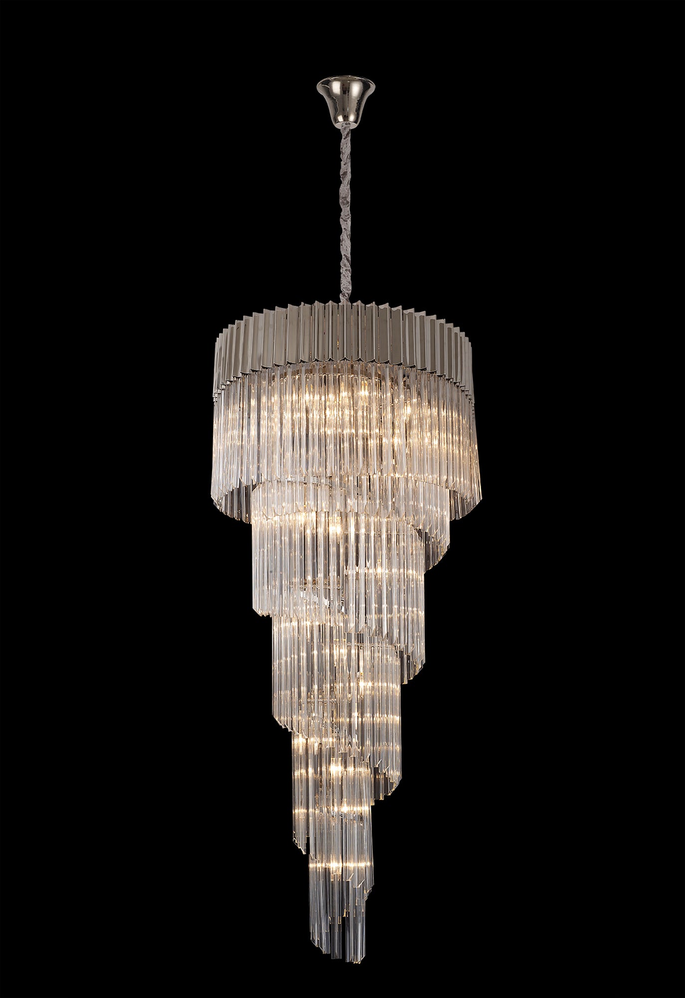 Kiera 70cm Pendant Round 5 Layer Spiral 23 Light E14, Polished Nickel/Clear Sculpted Glass, Item Weight: 56.2kg