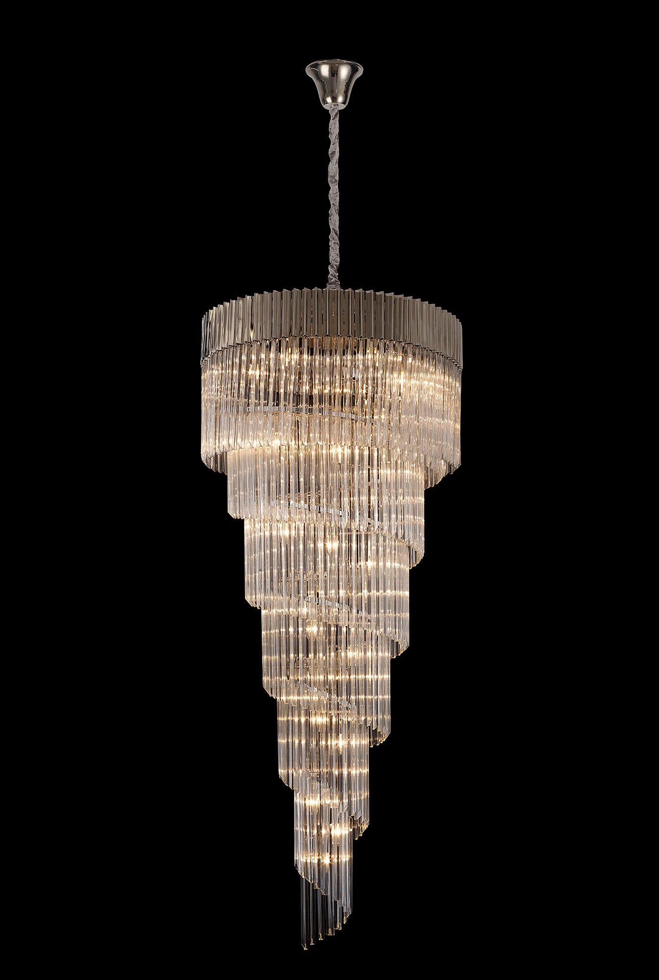 Kiera 90cm Pendant Round 7 Layer Spiral 31 Light E14, Polished Nickel/Clear Sculpted Glass, Item Weight: 92.7kg