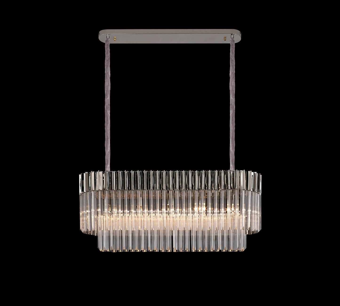 Kiera 100 x 32cm Pendant Rectangle 5 Light E14, Polished Nickel/Clear Sculpted Glass, Item Weight: 21.2kg