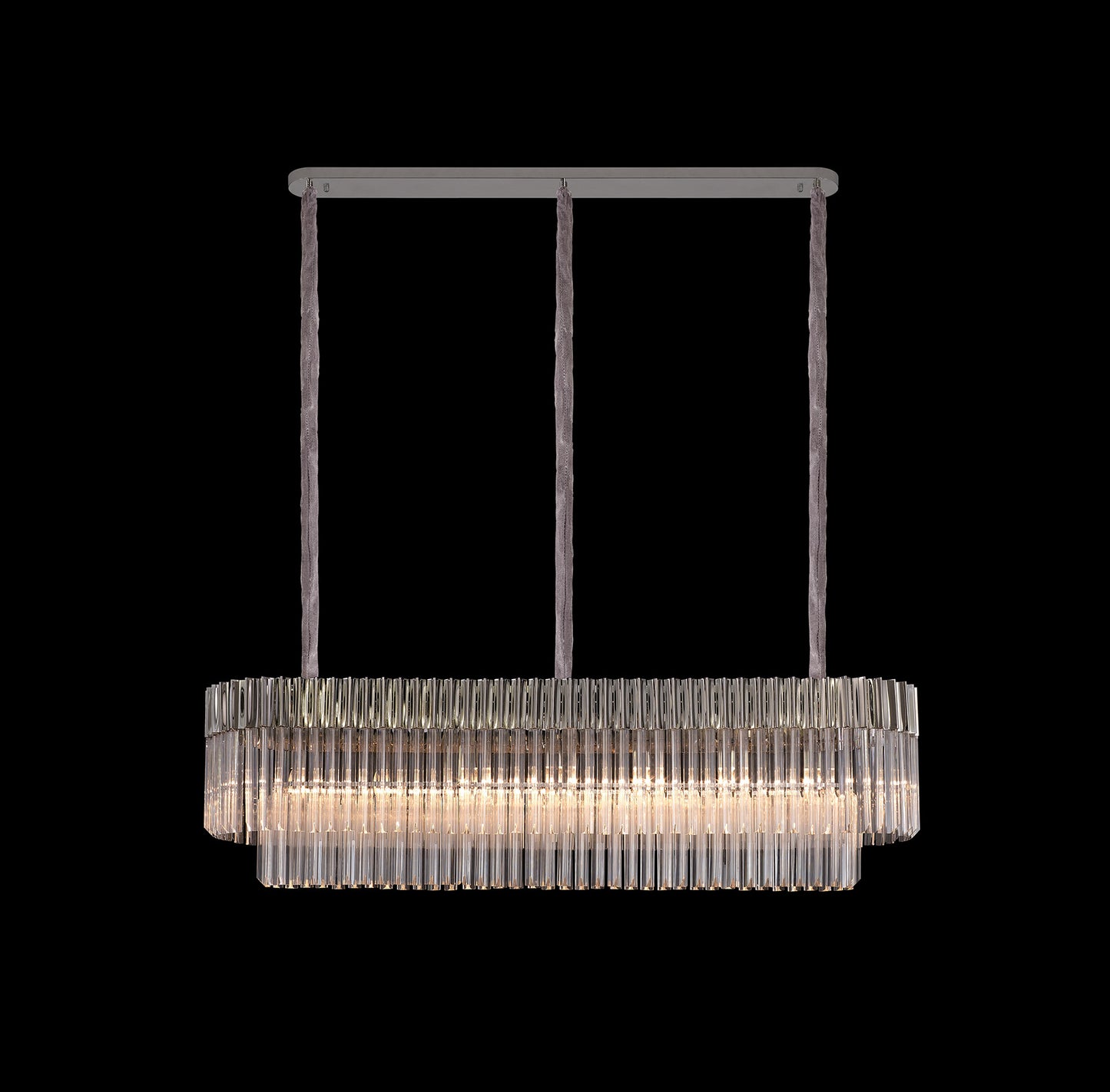 Kiera 150 x 40cm Pendant Rectangle 7 Light E14, Polished Nickel/Clear Sculpted Glass, Item Weight: 28kg