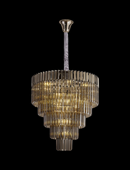 Kiera 80cm Pendant Round 5 Tier 19 Light E14, Polished Nickel / Smoke Sculpted Glass, Item Weight: 32.6kg