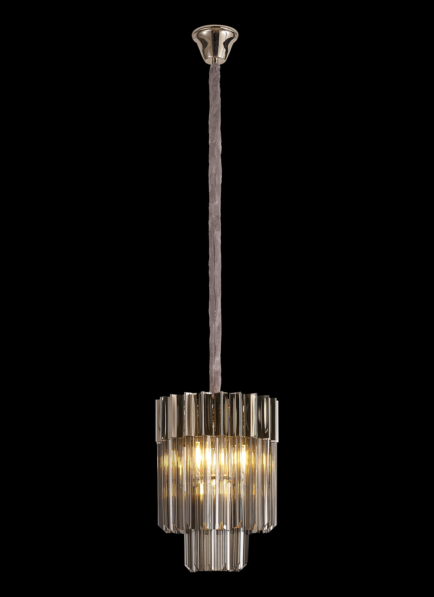 Kiera 30cm Pendant Round 4 Light E14, Polished Nickel / Smoke Sculpted Glass