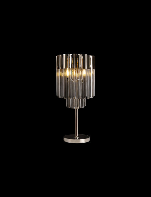 Kiera 30 x H65cm Table Lamp 3 Light E14, Polished Nickel / Smoke Sculpted Glass