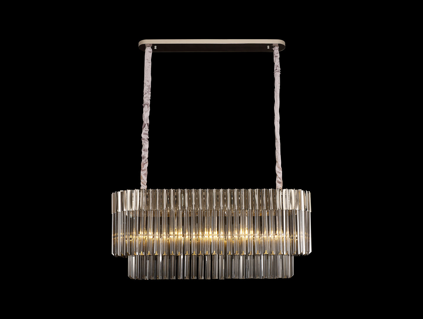 Kiera 100 x 32cm Pendant Rectangle 5 Light E14, Polished Nickel / Smoke Sculpted Glass, Item Weight: 21kg