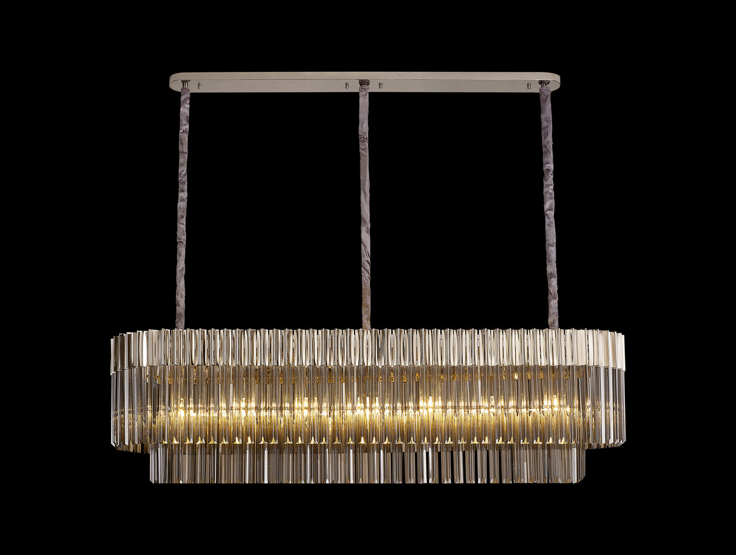 Kiera 150 x 40cm Pendant Rectangle 7 Light E14, Polished Nickel / Smoke Sculpted Glass, Item Weight: 28kg