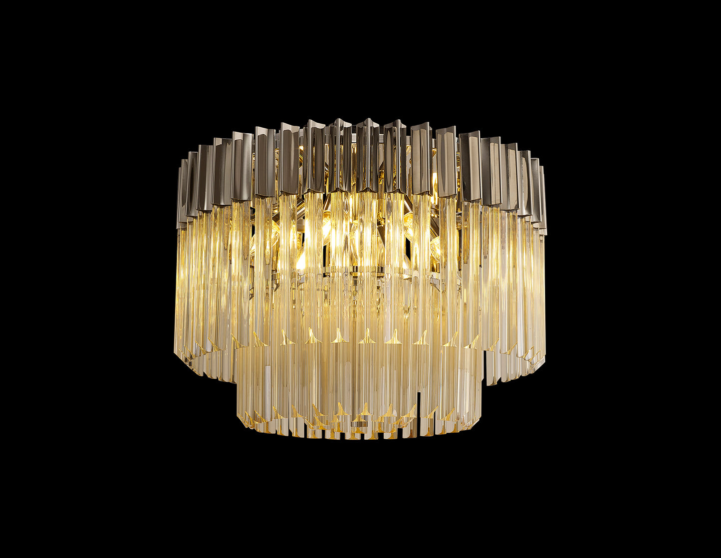 Kiera 60cm Ceiling Round 7 Light E14, Polished Nickel / Cognac Sculpted Glass,Item Weight: 15.3kg