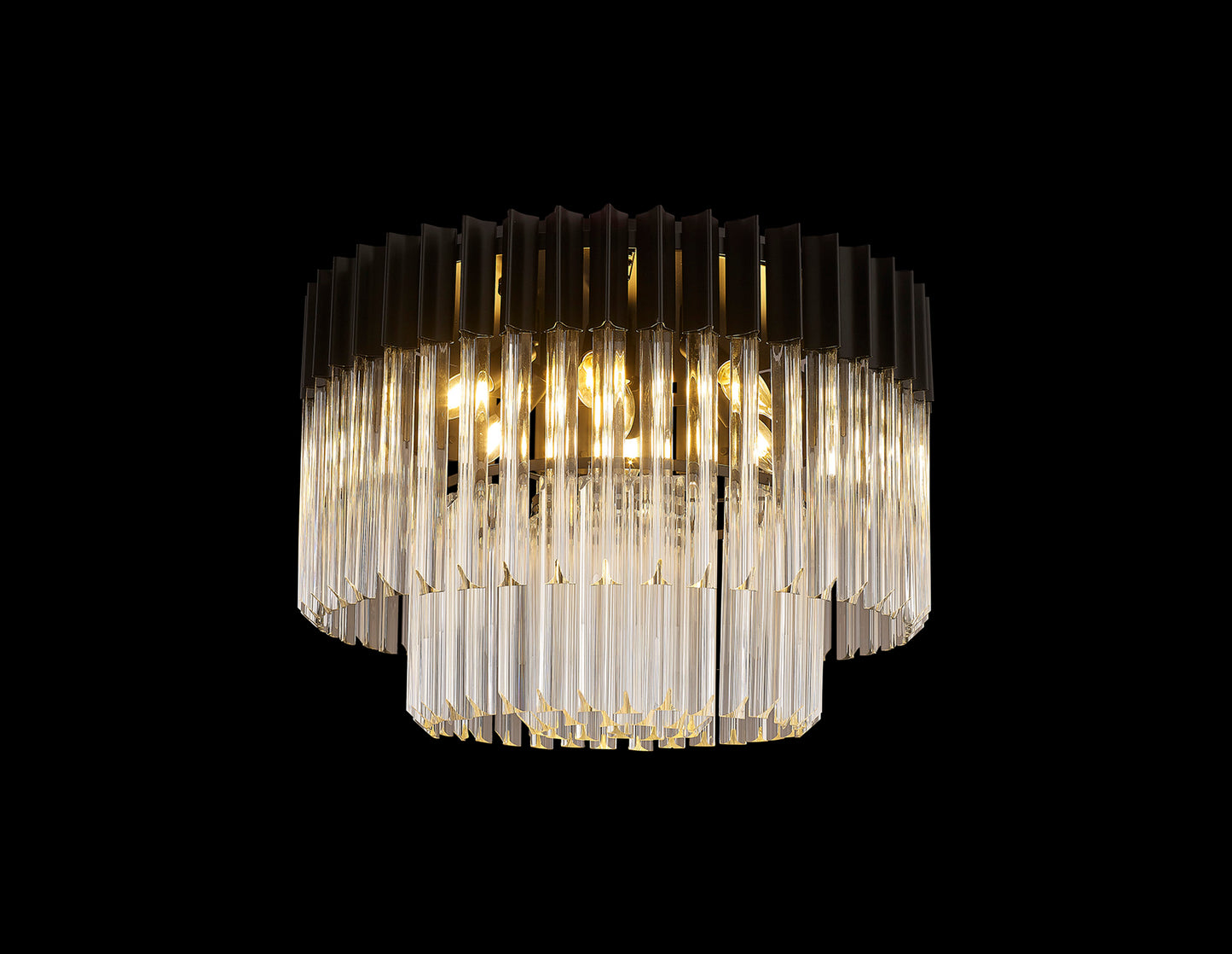 Kiera 60cm Ceiling Round 7 Light E14, Matt Black / Clear Sculpted Glass, Item Weight: 15.3kg