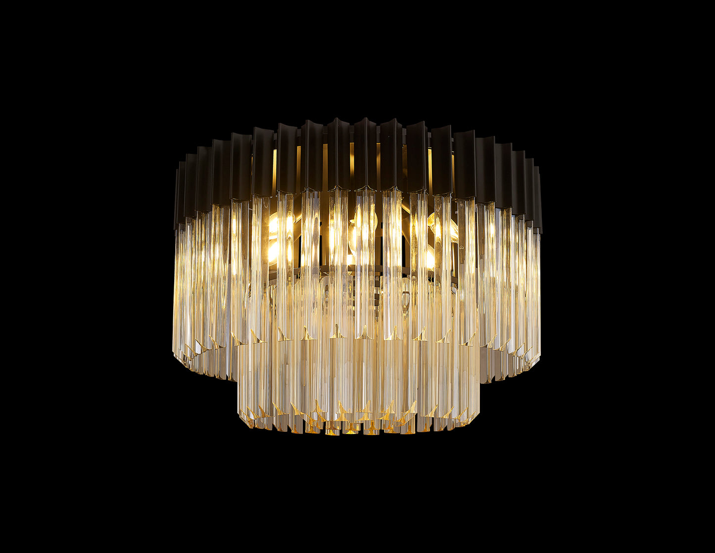 Kiera 60cm Ceiling Round 7 Light E14, Matt Black / Cognac Sculpted Glass, Item Weight: 15.3kg