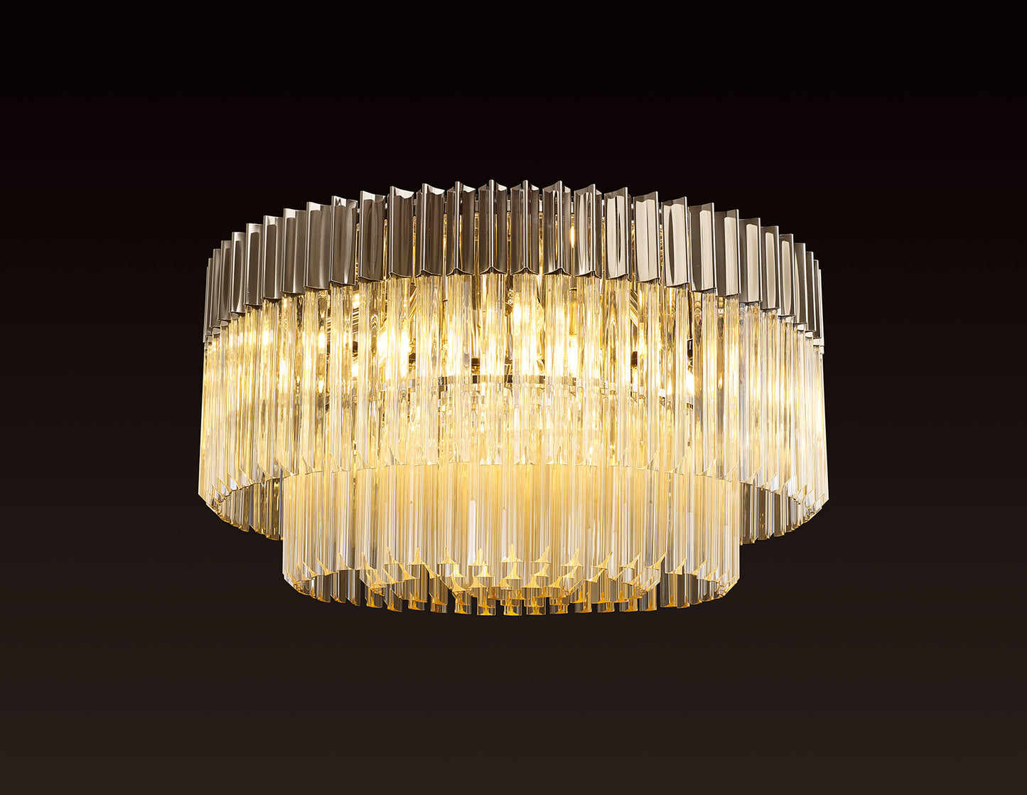 Kiera 80cm Ceiling Round 12 Light E14, Polished Nickel / Cognac Sculpted Glass, Item Weight: 28.7kg