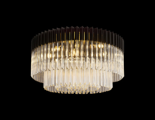 Kiera 80cm Ceiling Round 12 Light E14, Matt Black / Clear Sculpted Glass, Item Weight: 28.4kg