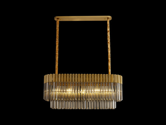 Kiera 100 x 32cm Pendant Rectangle 5 Light E14, Brass / Smoke Sculpted Glass, Item Weight: 21.2kg