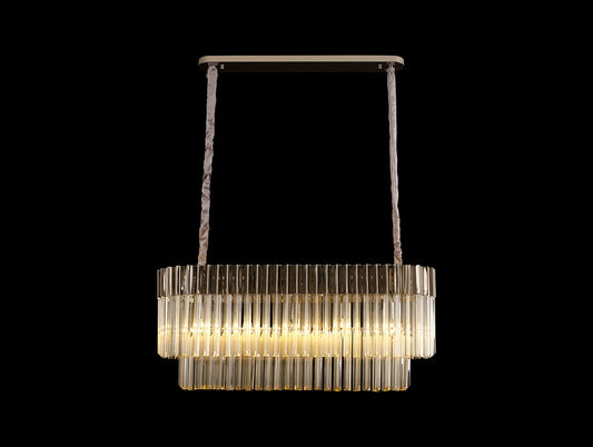 Kiera 100 x 32cm Pendant Rectangle 5 Light E14, Polished Nickel / Cognac Sculpted Glass, Item Weight: 21kg