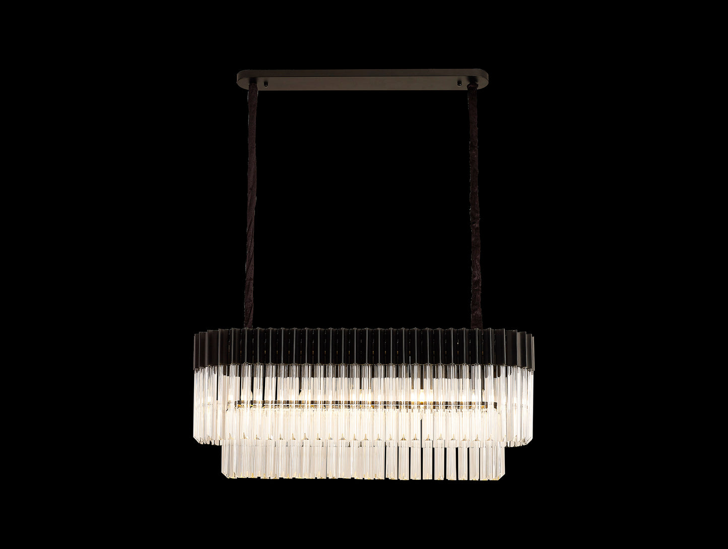 Kiera 100 x 32cm Pendant Rectangle 5 Light E14, Matt Black / Clear Sculpted Glass, Item Weight: 21.2kg