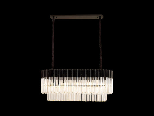 Kiera 100 x 32cm Pendant Rectangle 5 Light E14, Matt Black / Clear Sculpted Glass, Item Weight: 21.2kg