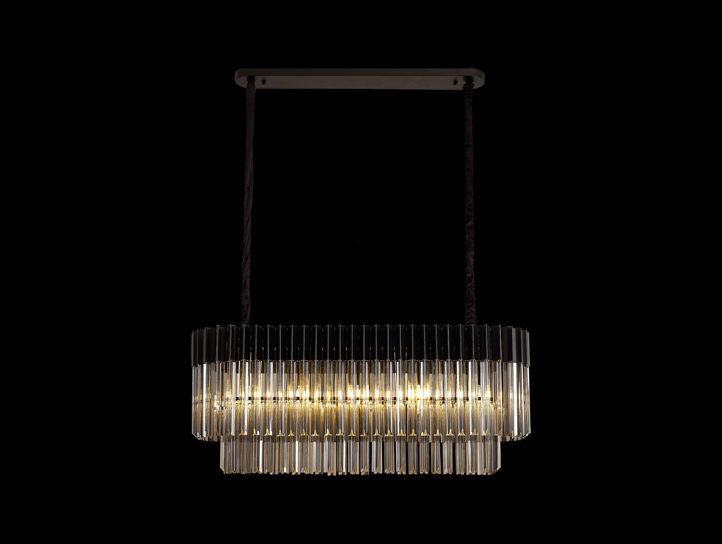 Kiera 100 x 32cm Pendant Rectangle 5 Light E14, Matt Black / Smoke Sculpted Glass, Item Weight: 21kg