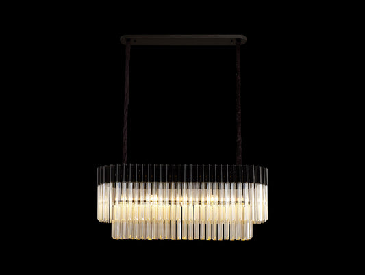 Kiera 100 x 32cm Pendant Rectangle 5 Light E14, Matt Black / Cognac Sculpted Glass, Item Weight: 21kg