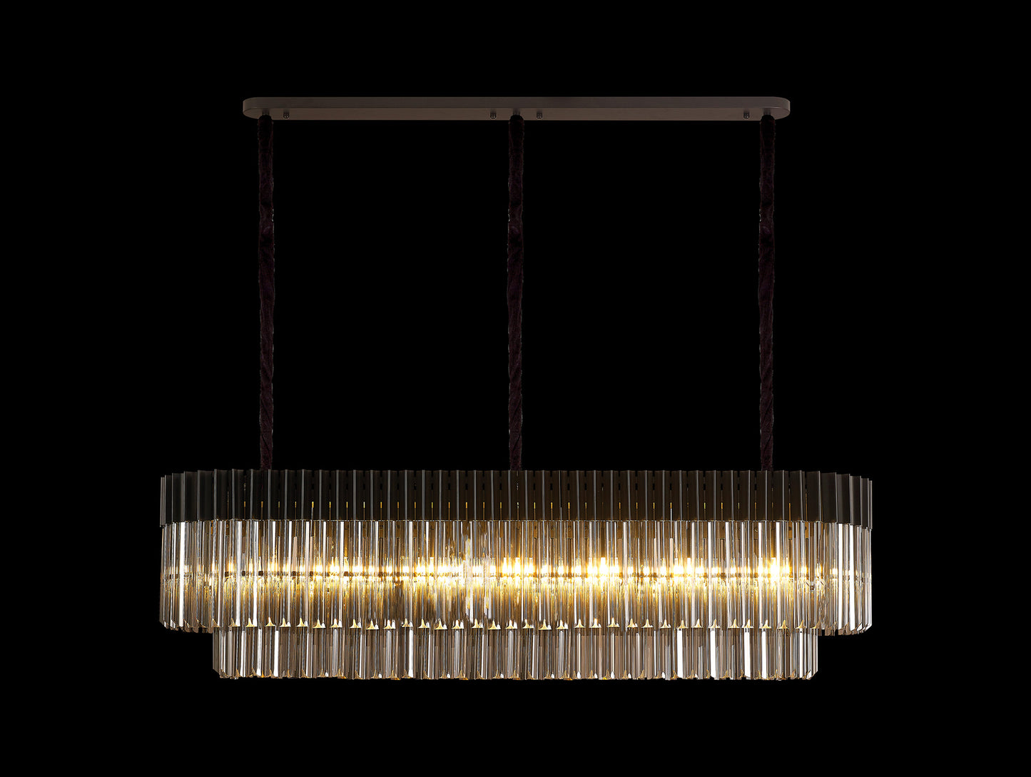 Kiera 150 x 40cm Pendant Rectangle 7 Light E14, Matt Black / Smoke Sculpted Glass, Item Weight: 28kg