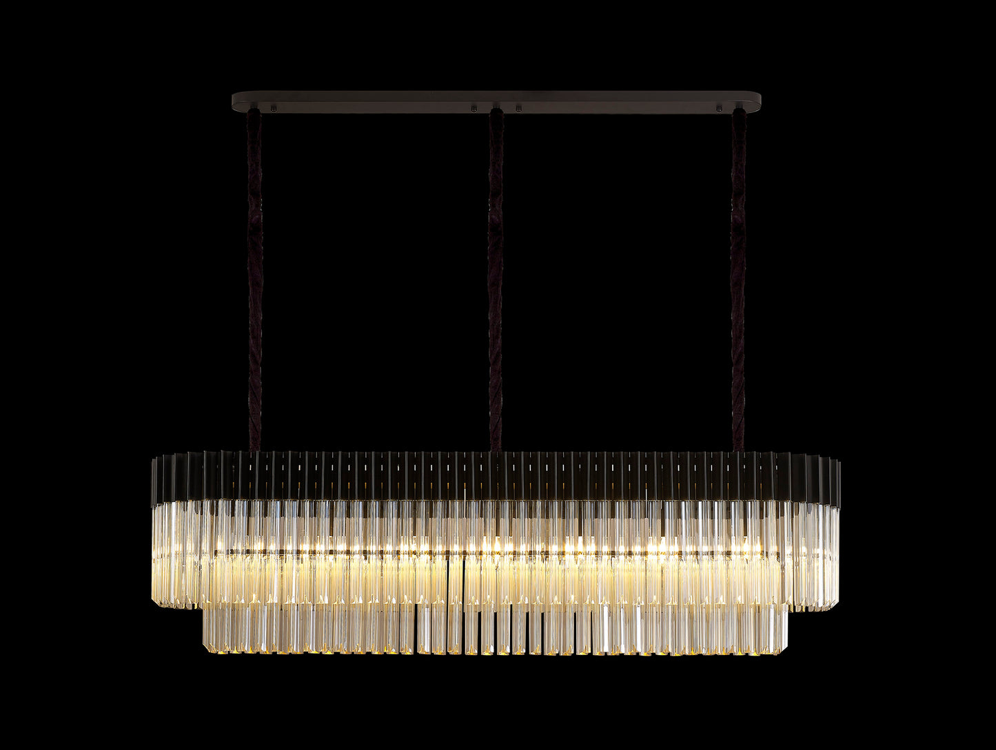 Kiera 150 x 40cm Pendant Rectangle 7 Light E14, Matt Black / Cognac Sculpted Glass, Item Weight: 28kg