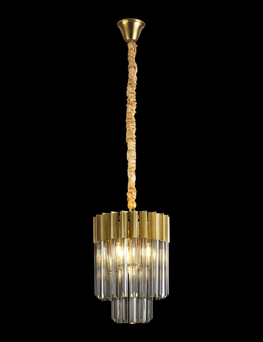 Kiera 30cm Pendant Round 4 Light E14, Brass / Smoke Sculpted Glass