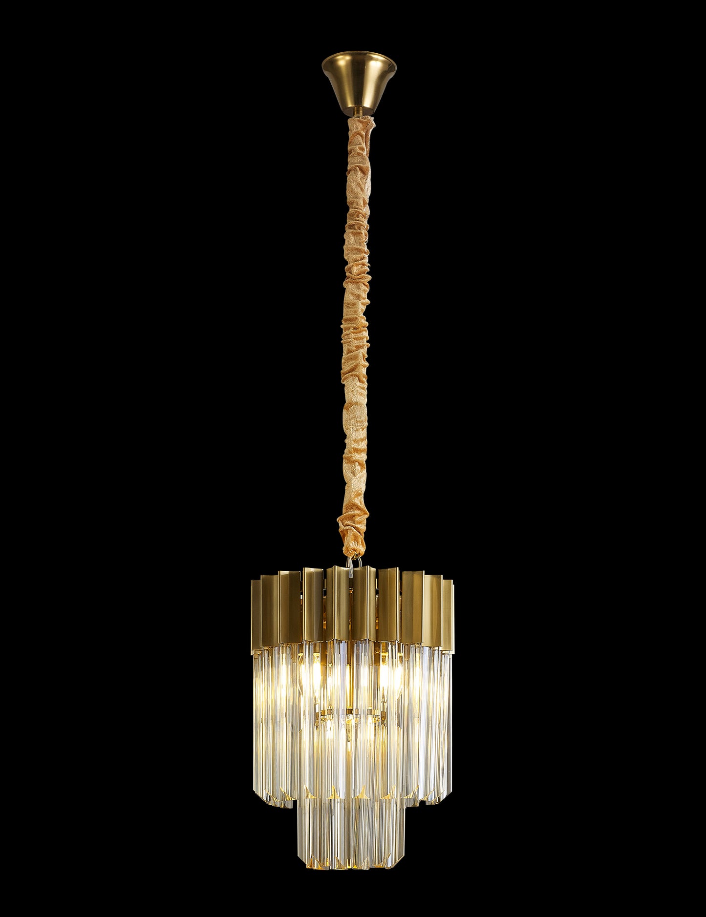 Kiera 30cm Pendant Round 4 Light E14, Brass / Cognac Sculpted Glass