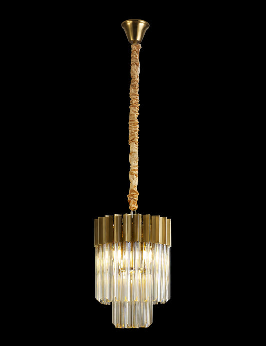 Kiera 30cm Pendant Round 4 Light E14, Brass / Cognac Sculpted Glass