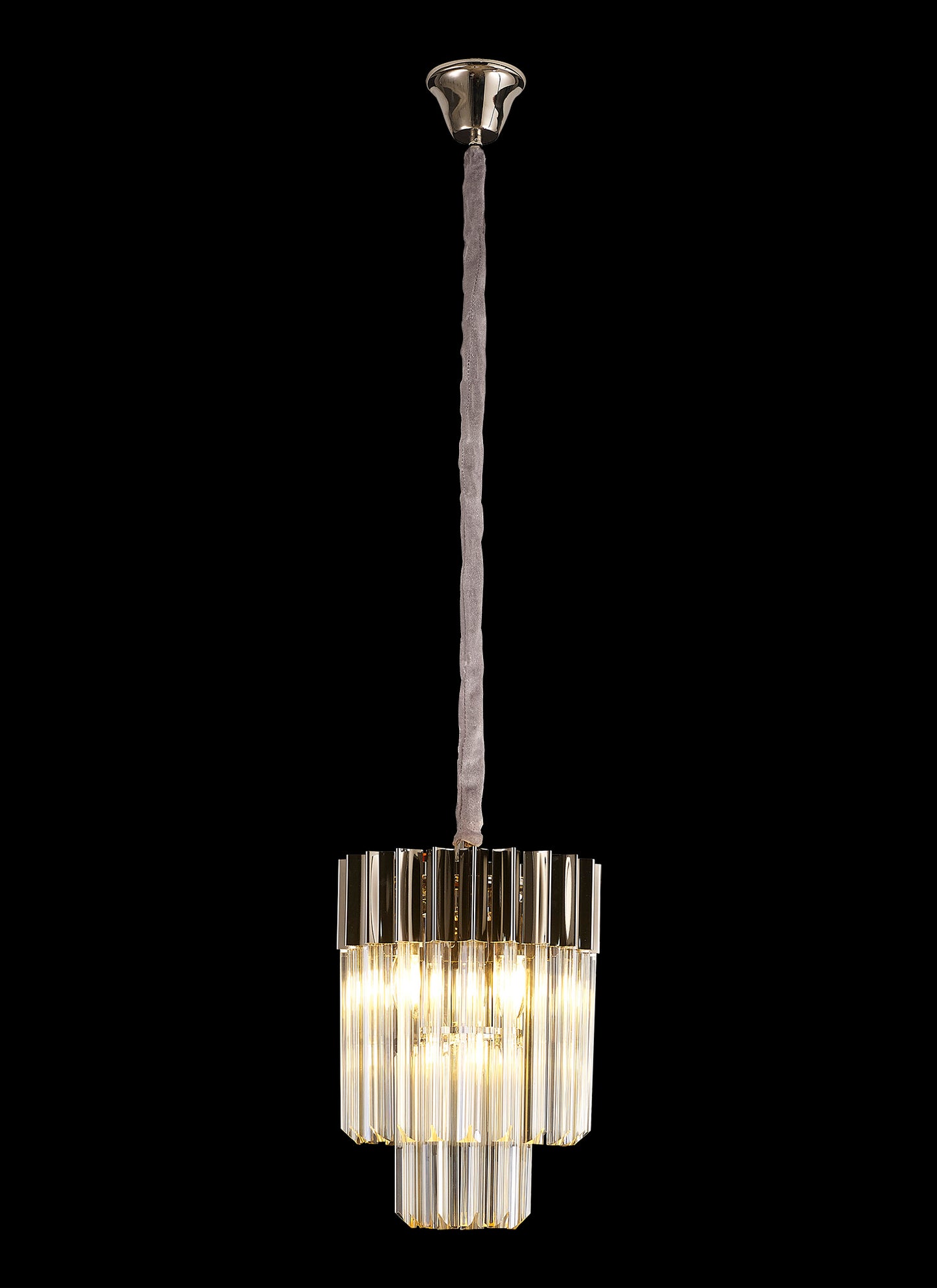 Kiera 30cm Pendant Round 4 Light E14, Polished Nickel / Cognac Sculpted Glass