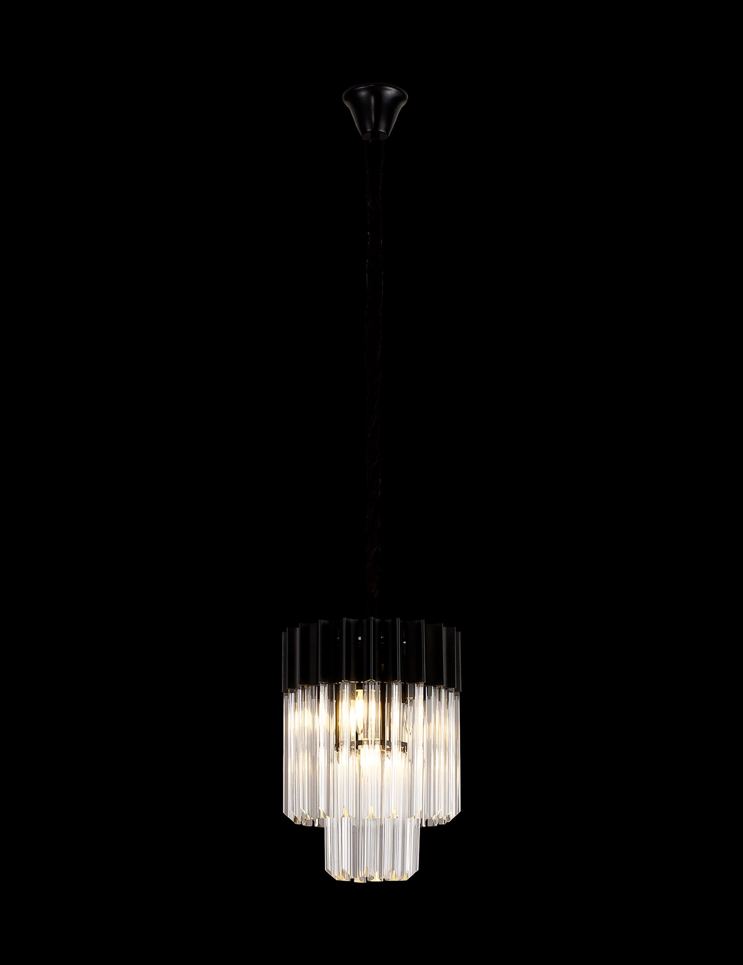 Kiera 30cm Pendant Round 4 Light E14, Matt Black / Clear Sculpted Glass