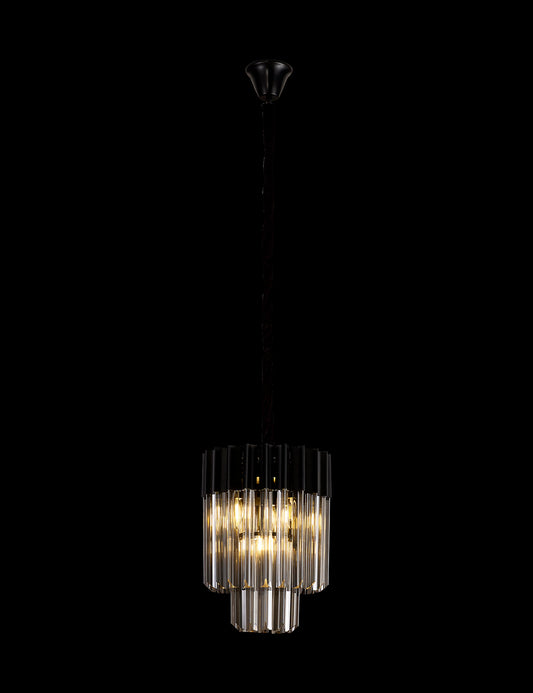 Kiera 30cm Pendant Round 4 Light E14, Matt Black / Smoke Sculpted Glass