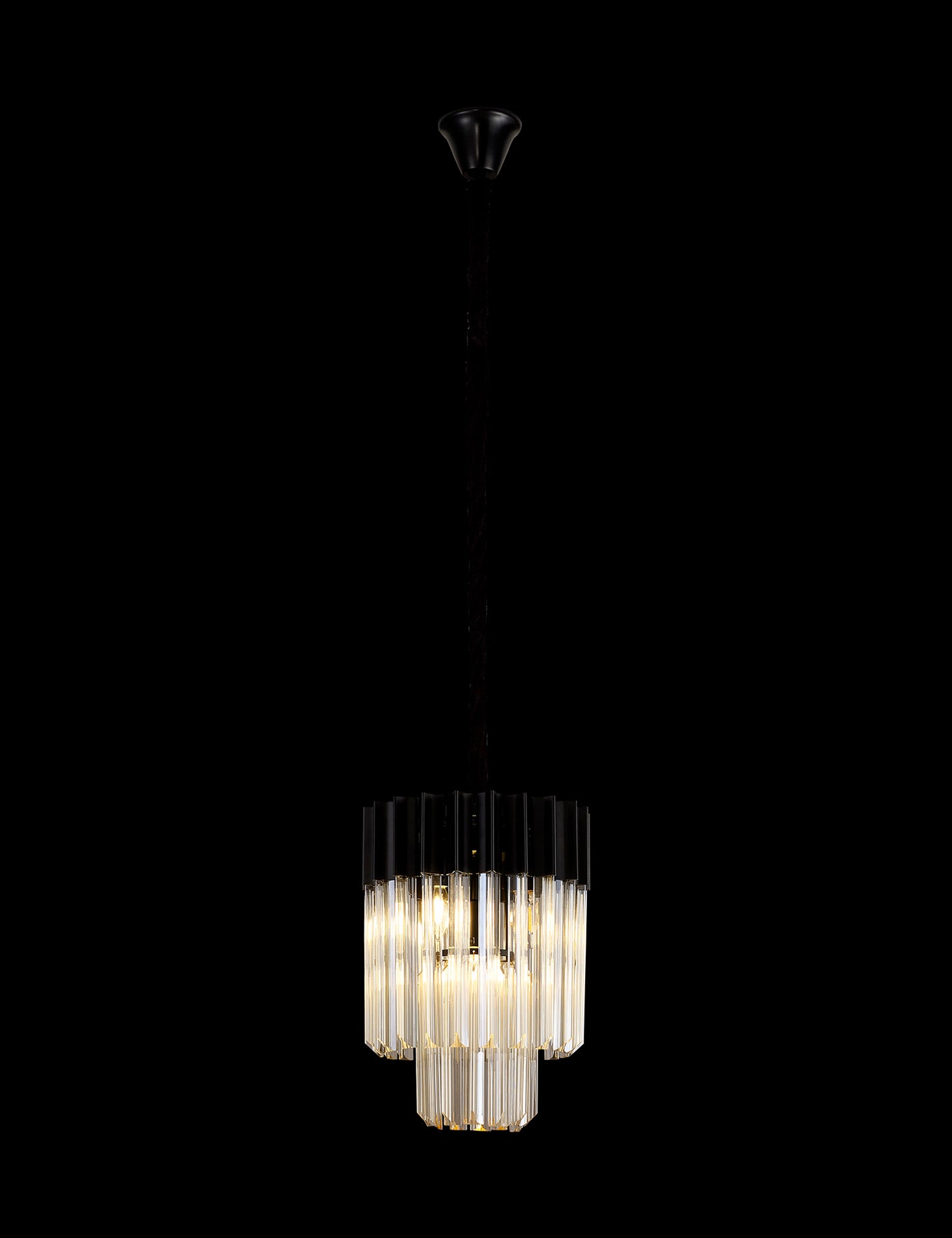 Kiera 30cm Pendant Round 4 Light E14, Matt Black / Cognac Sculpted Glass