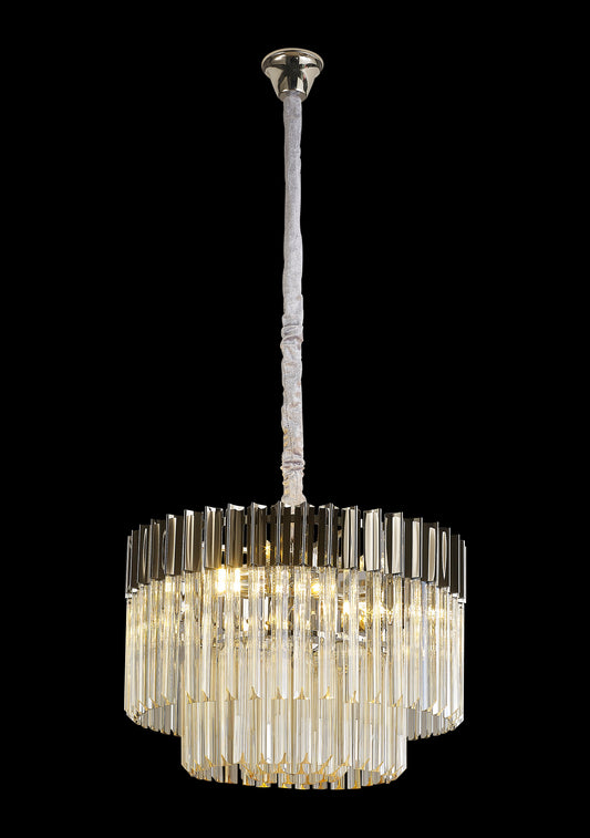 Kiera 60cm Pendant Round 8 Light E14, Polished Nickel / Cognac Sculpted Glass, Item Weight: 17.3kg