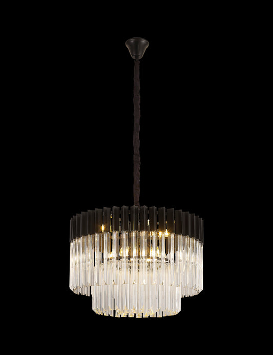 Kiera 60cm Pendant Round 8 Light E14, Matt Black / Clear Sculpted Glass, Item Weight: 17.3kg