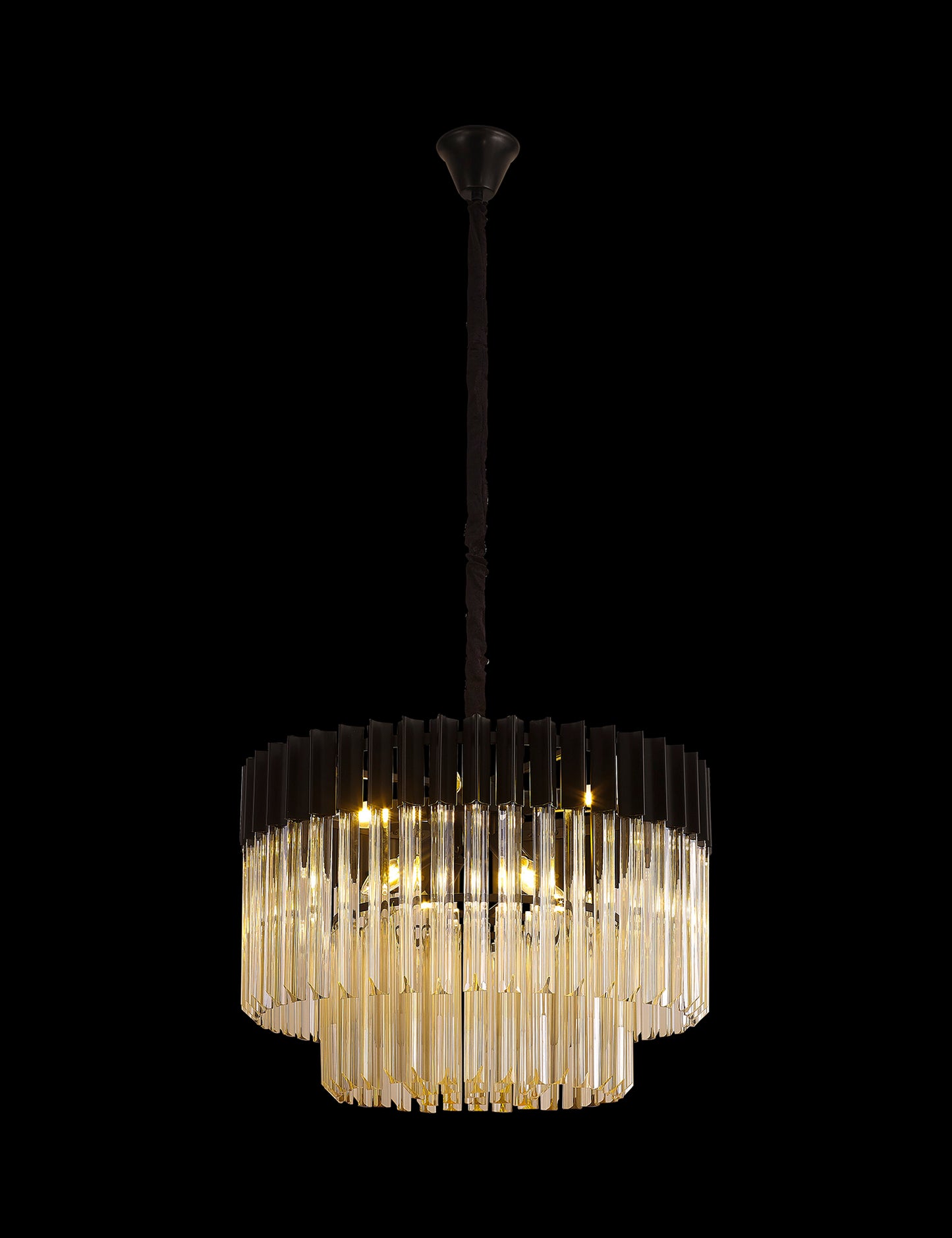 Kiera 60cm Pendant Round 8 Light E14, Matt Black / Cognac Sculpted Glass, Item Weight: 17.3kg