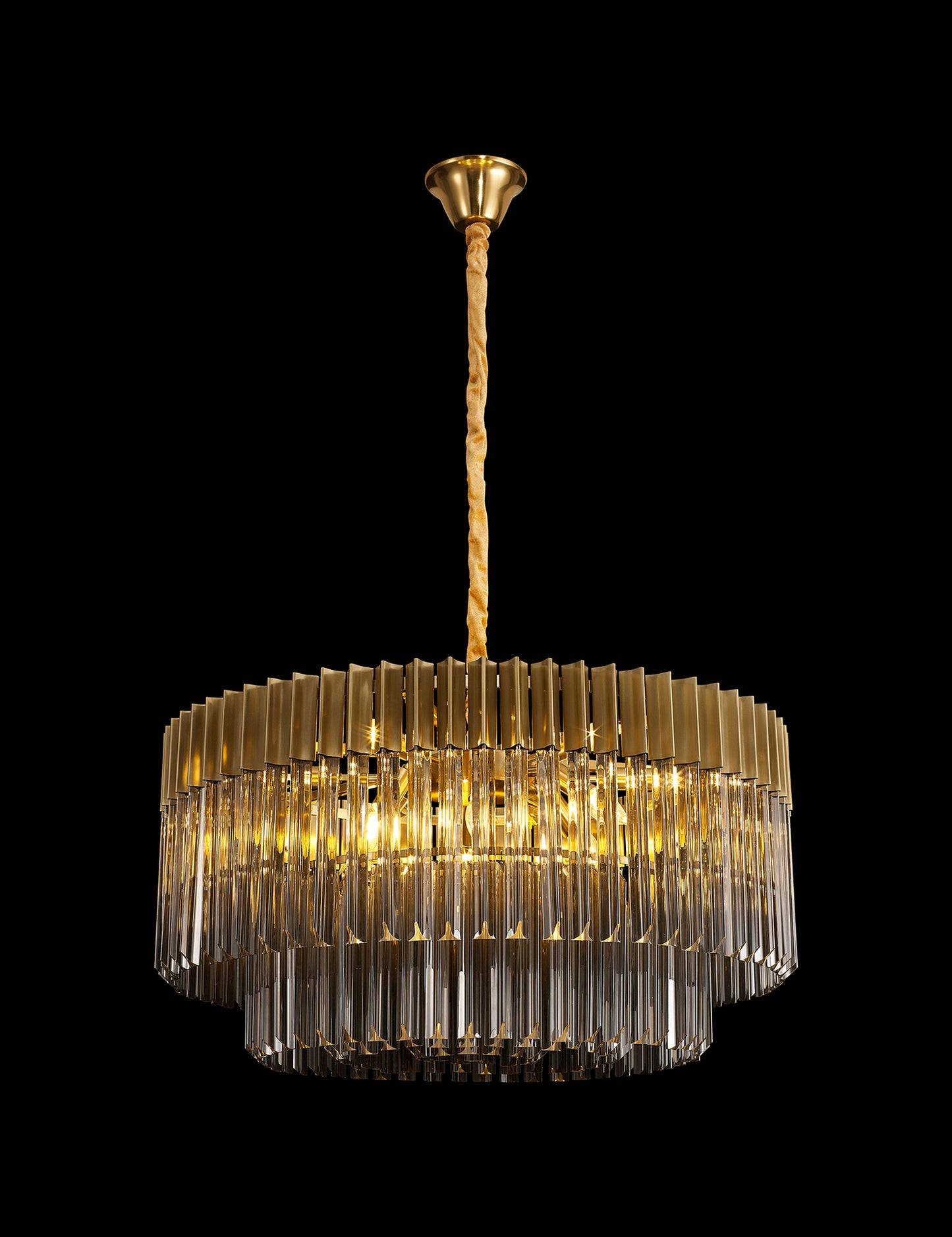 Kiera 80cm Pendant Round 12 Light E14, Brass / Smoke Sculpted Glass, Item Weight: 25.4kg