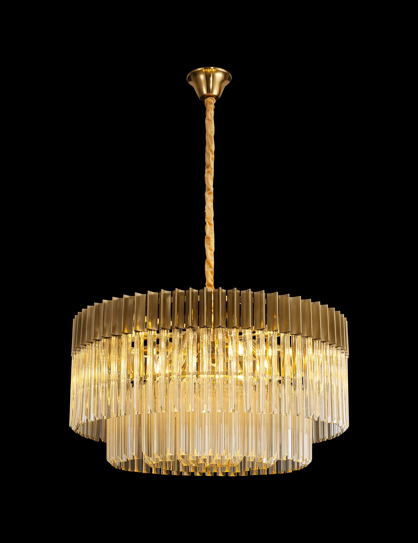 Kiera 80cm Pendant Round 12 Light E14, Brass / Cognac Sculpted Glass, Item Weight: 25.4kg