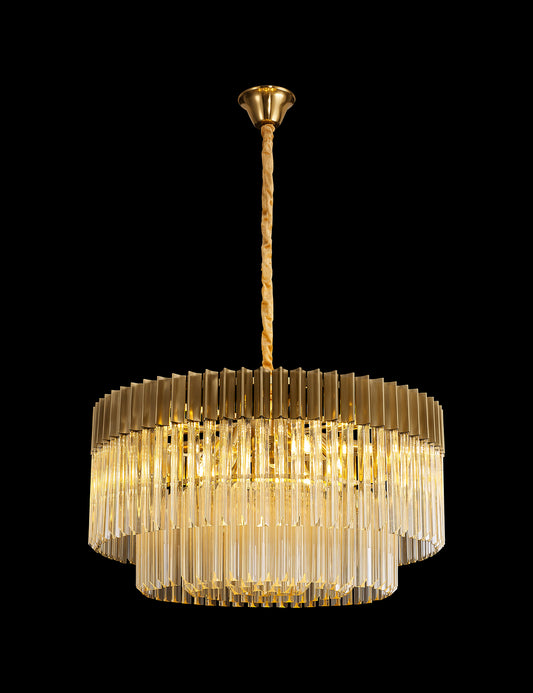 Kiera 80cm Pendant Round 12 Light E14, Brass / Cognac Sculpted Glass, Item Weight: 25.4kg