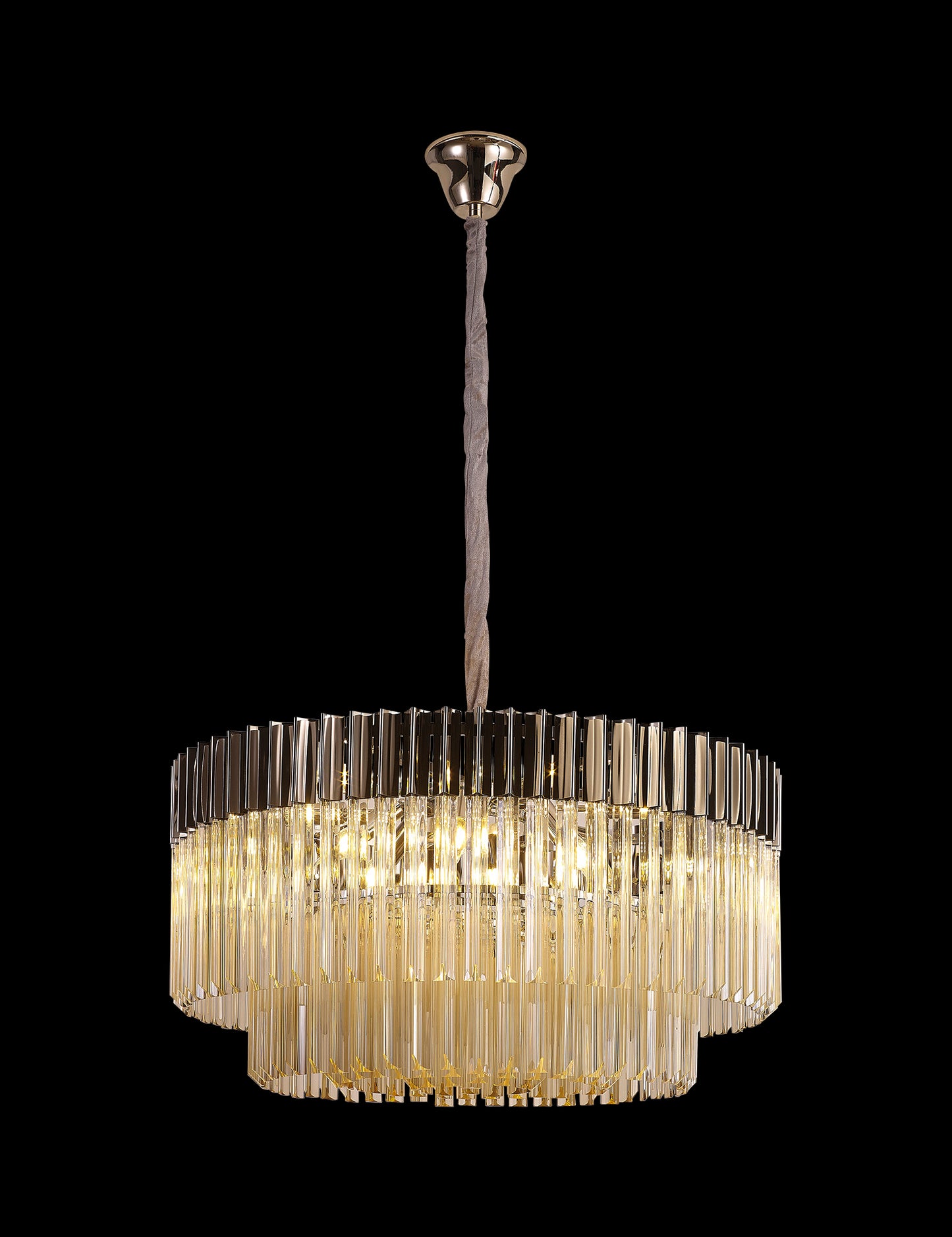 Kiera 80cm Pendant Round 12 Light E14, Polished Nickel / Cognac Sculpted Glass, Item Weight: 25.4kg